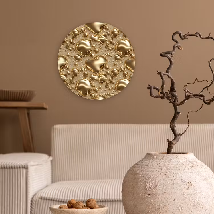 Druppels - Organisch - Goud Wandcirkel kunststof plaat 5mm dik klein 188 -sfeer1