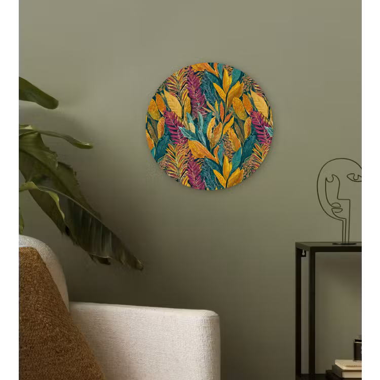 Tropische - Botanisch - Patroon - Kleurrijk - Exotisch Wandcirkel kunststof plaat 5mm dik klein 188 -sfeer3