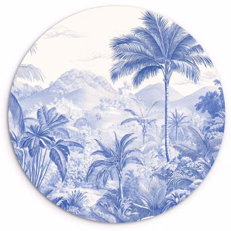 Tropisch - Jungle - Blauw Wandcirkel kunststof plaat 5mm dik klein -3d