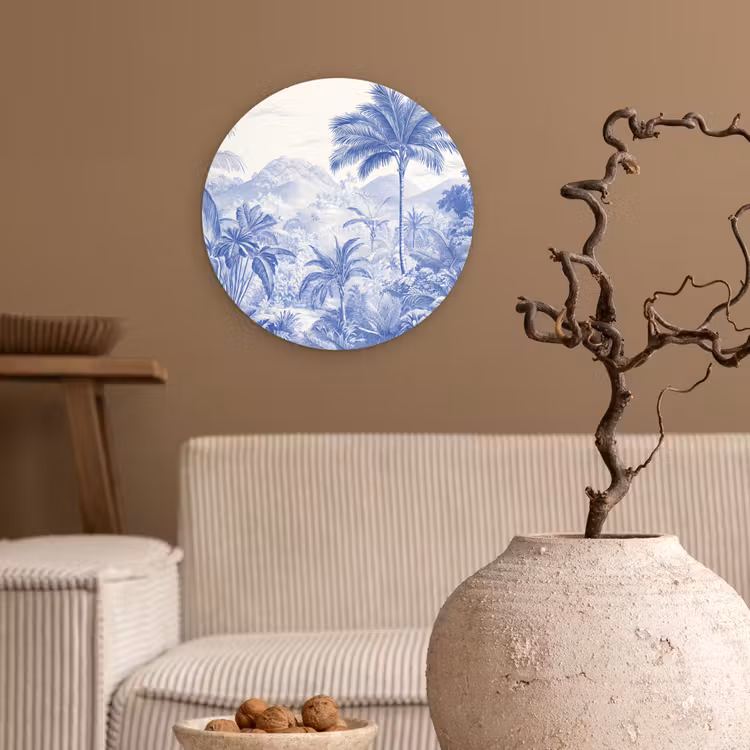 Tropisch - Jungle - Blauw Wandcirkel kunststof plaat 5mm dik klein -sfeer1
