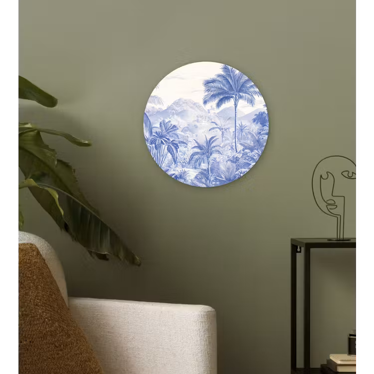 Tropisch - Jungle - Blauw Wandcirkel kunststof plaat 5mm dik klein -sfeer3