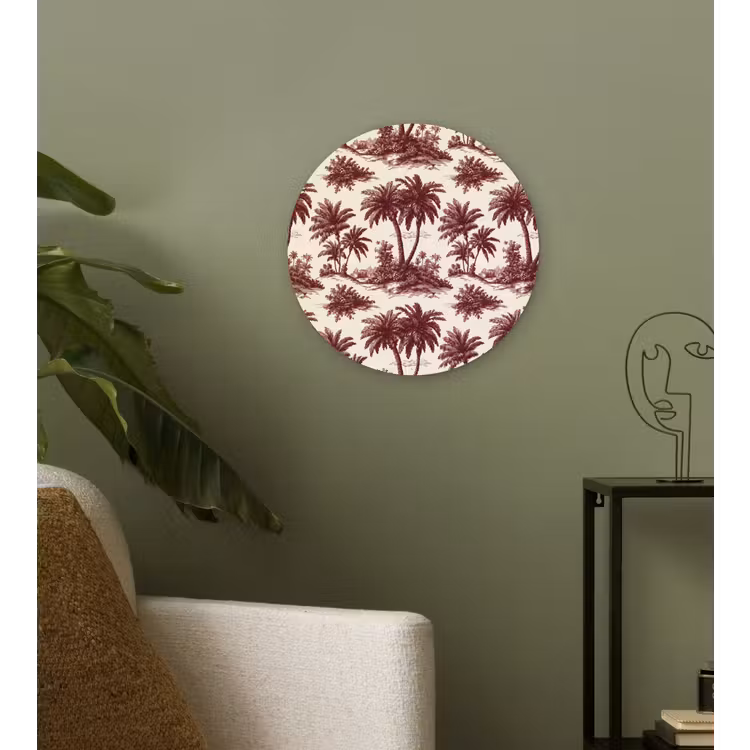 Tropisch - Geometrisch - Bordeauxrood Wandcirkel kunststof plaat 5mm dik klein 188 -sfeer3