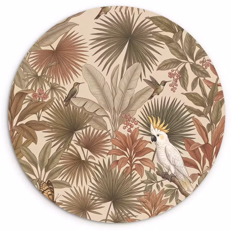 Tropisch - Vogels - Beige Wandcirkel kunststof plaat 5mm dik klein -3d