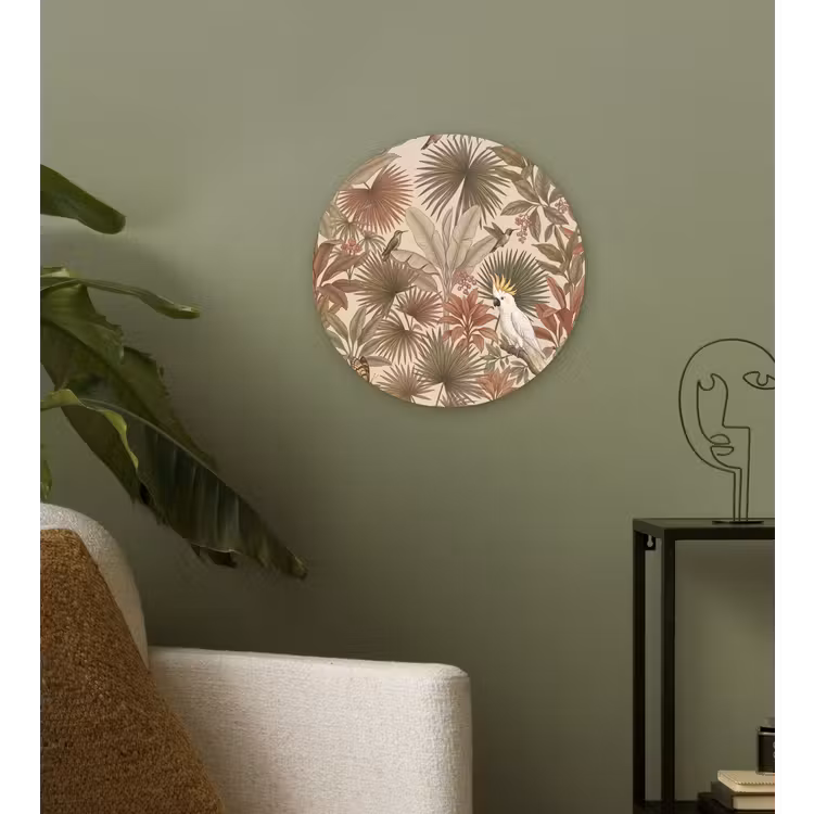 Tropisch - Vogels - Beige Wandcirkel kunststof plaat 5mm dik klein -sfeer3