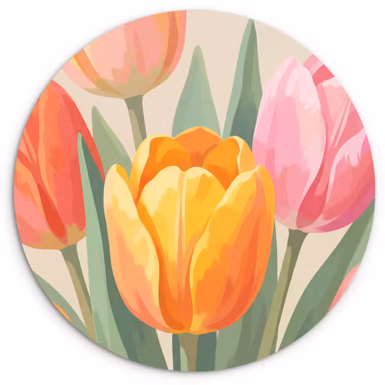 Tulpen - Abstract - Kleurrijk Wandcirkel kunststof plaat 5mm dik klein -3d