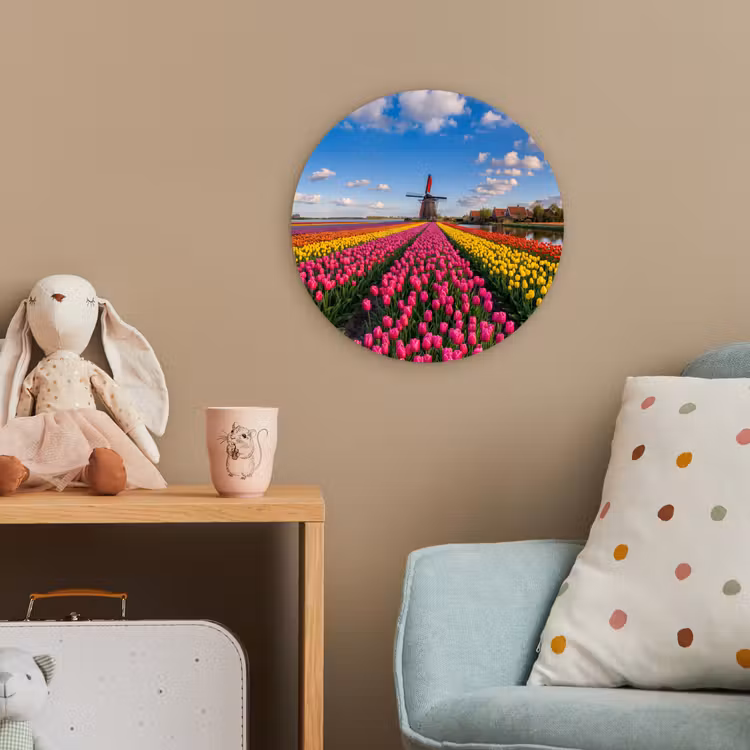 Tulpen - Holland - Molen - Kleurrijk Wandcirkel kunststof plaat 5mm dik klein -tsfeer1_kind