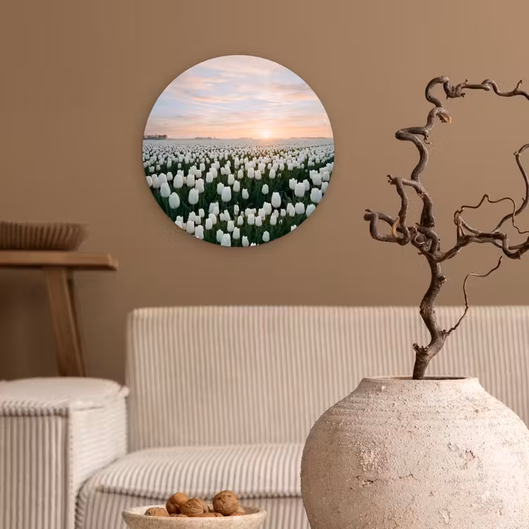 Tulpen - Landschap - Wit Wandcirkel kunststof plaat 5mm dik klein -sfeer1