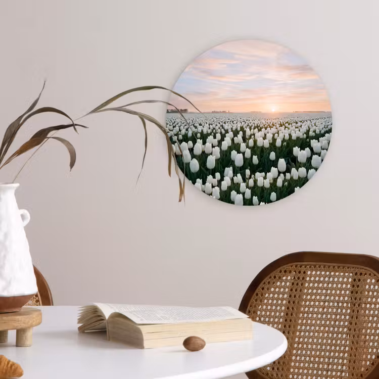 Tulpen - Landschap - Wit Wandcirkel kunststof plaat 5mm dik klein -sfeer4