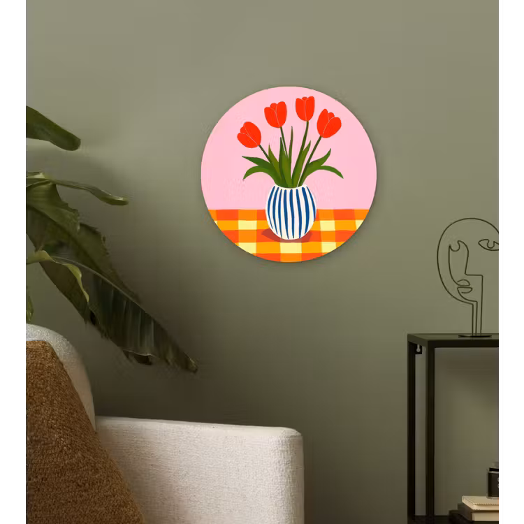 Tulpen - Roze - Vaas Wandcirkel kunststof plaat 5mm dik klein -sfeer3