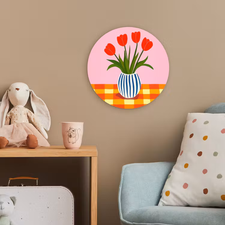 Tulpen - Roze - Vaas Wandcirkel kunststof plaat 5mm dik klein -tsfeer1_kind