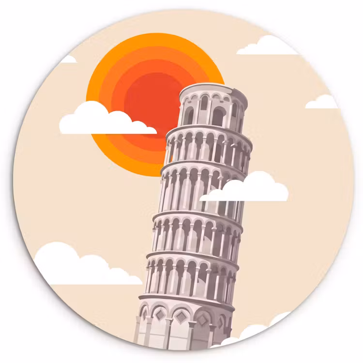Toren - Pisa - Architectuur - Minimalistisch - Beige Wandcirkel kunststof plaat 5mm dik klein -3d
