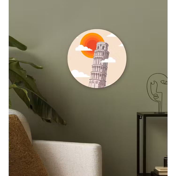 Toren - Pisa - Architectuur - Minimalistisch - Beige Wandcirkel kunststof plaat 5mm dik klein -sfeer3