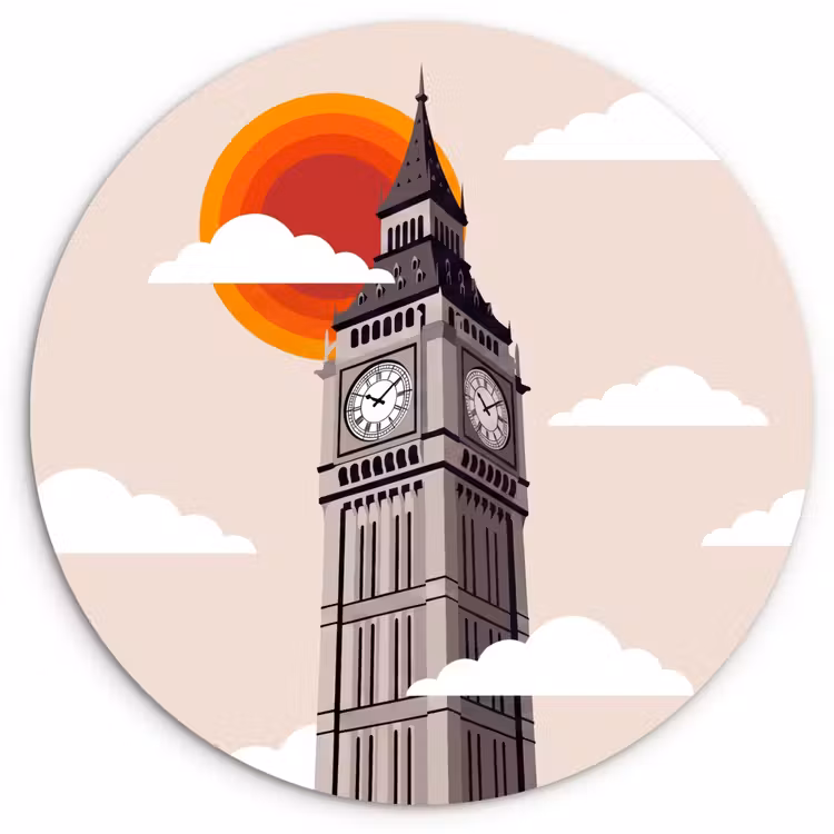 Toren - Klok - Londen - Architectuur - Retro Wandcirkel kunststof plaat 5mm dik klein -3d