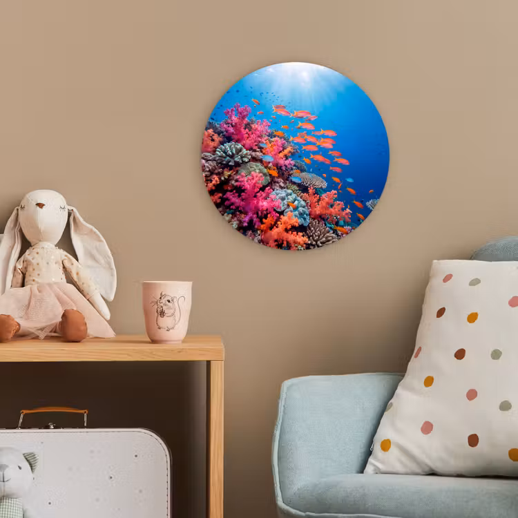 Onderwater - Koraalrif - Vissen - Oceaan - Natuur Wandcirkel kunststof plaat 5mm dik klein -tsfeer1_kind