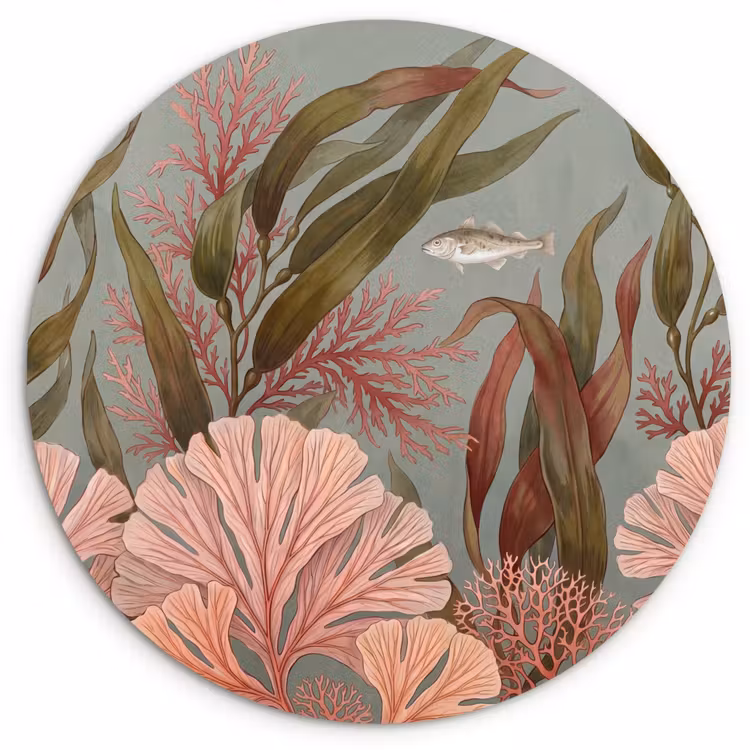 Onderwater - Planten - Vis - Vintage - Groen Wandcirkel kunststof plaat 5mm dik klein -3d