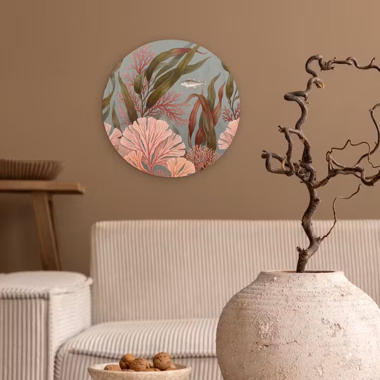 Onderwater - Planten - Vis - Vintage - Groen Wandcirkel kunststof plaat 5mm dik klein -sfeer1