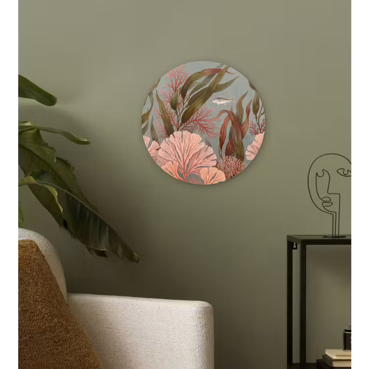 Onderwater - Planten - Vis - Vintage - Groen Wandcirkel kunststof plaat 5mm dik klein -sfeer3