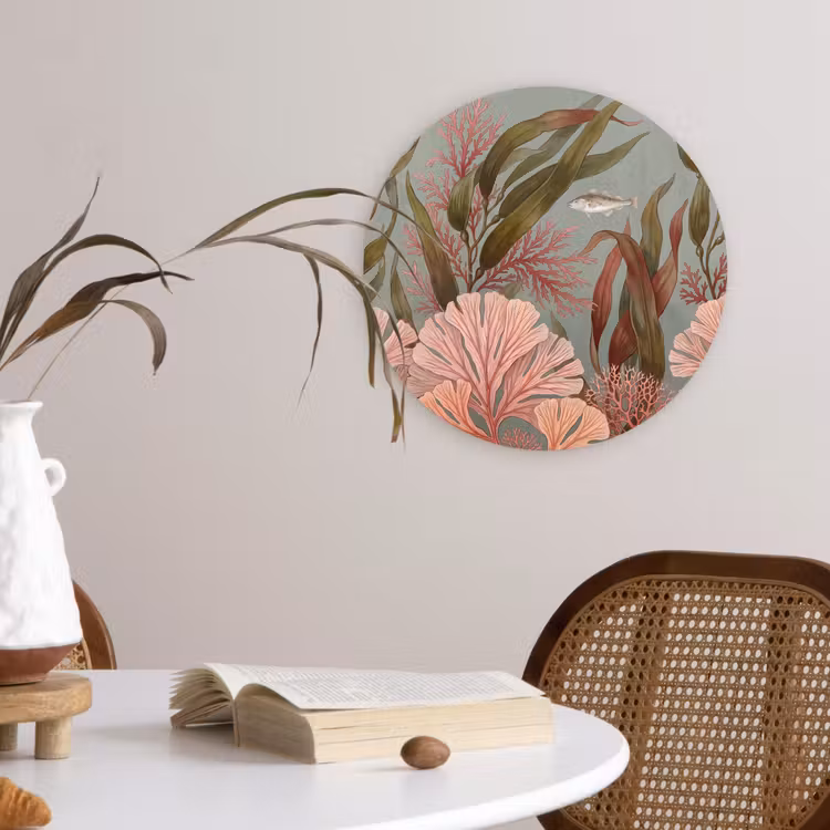 Onderwater - Planten - Vis - Vintage - Groen Wandcirkel kunststof plaat 5mm dik klein -sfeer4