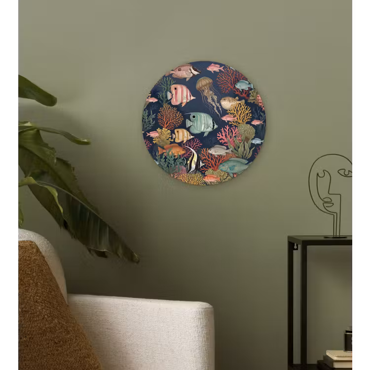 Onderwaterwereld - Vissen - Koraal - Illustratie - Kleurrijk Wandcirkel kunststof plaat 5mm dik klein -sfeer3