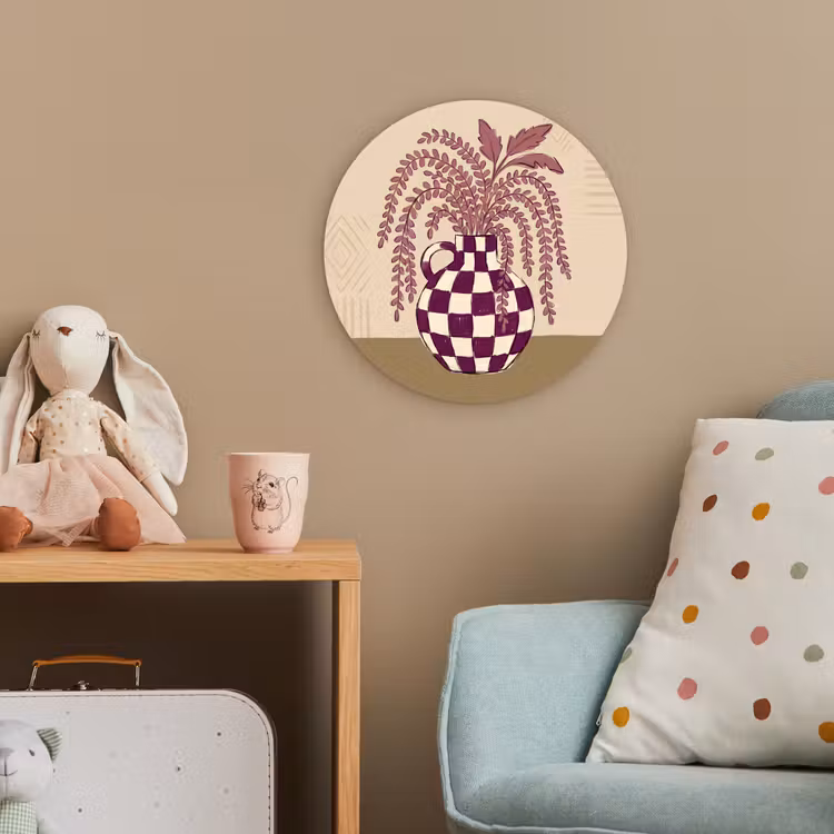 Vaas - Geruit - Planten - Modern - Paars Wandcirkel kunststof plaat 5mm dik klein -tsfeer1_kind