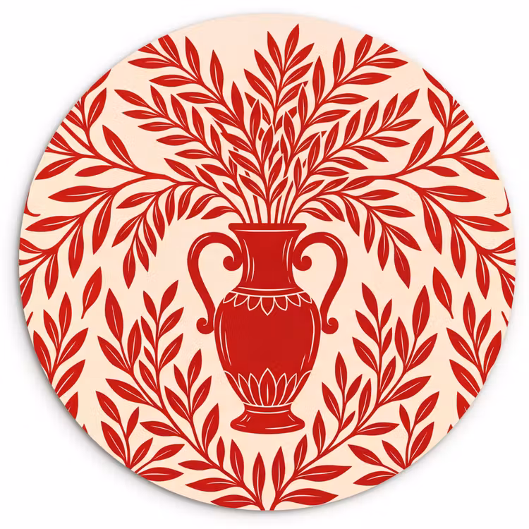 Vaas - Planten - Decoratie - Abstract - Rood Wandcirkel kunststof plaat 5mm dik klein -3d