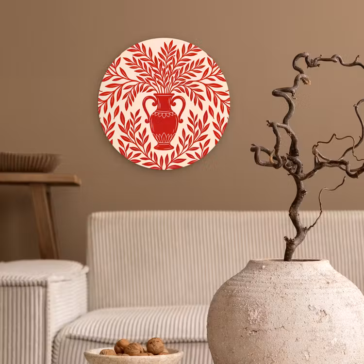 Vaas - Planten - Decoratie - Abstract - Rood Wandcirkel kunststof plaat 5mm dik klein -sfeer1