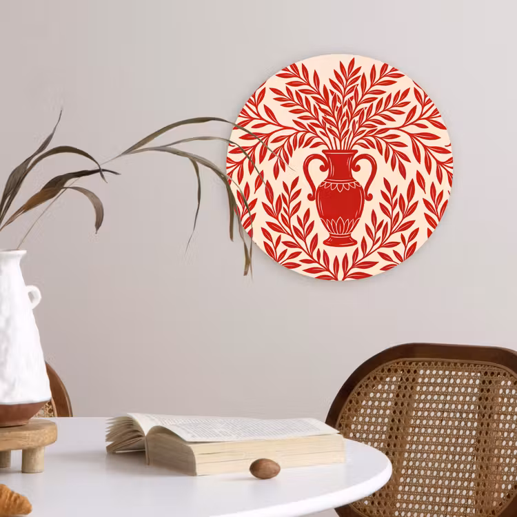 Vaas - Planten - Decoratie - Abstract - Rood Wandcirkel kunststof plaat 5mm dik klein -sfeer4