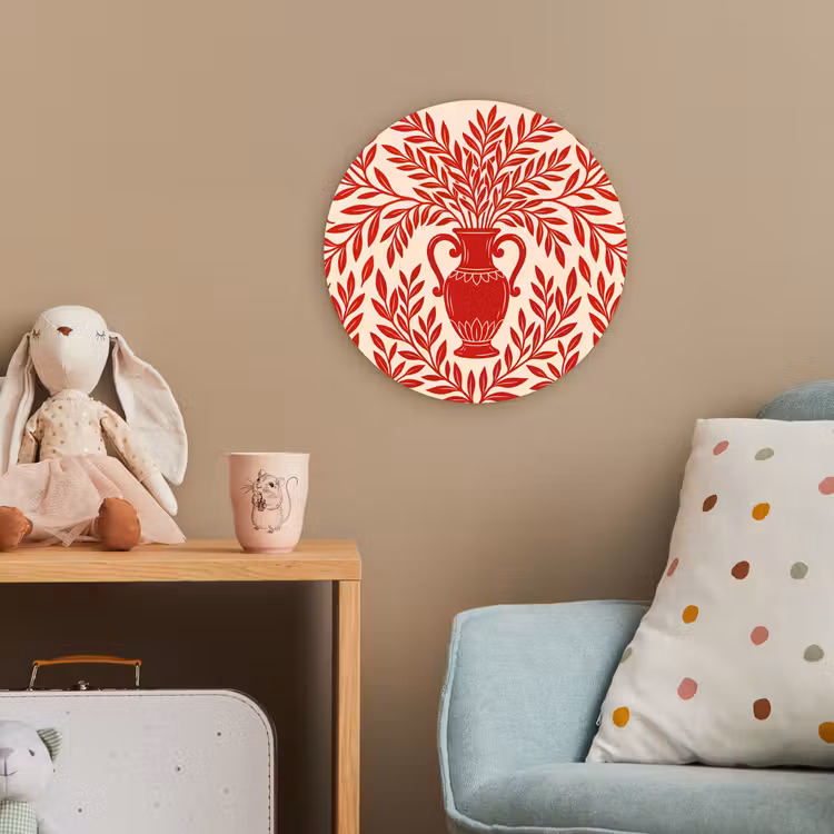 Vaas - Planten - Decoratie - Abstract - Rood Wandcirkel kunststof plaat 5mm dik klein -tsfeer1_kind