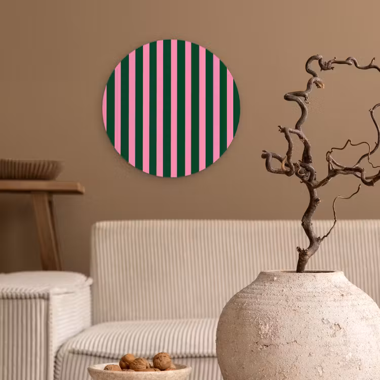 Verticale strepen - Groen - Roze Wandcirkel kunststof plaat 5mm dik klein 188 -sfeer1