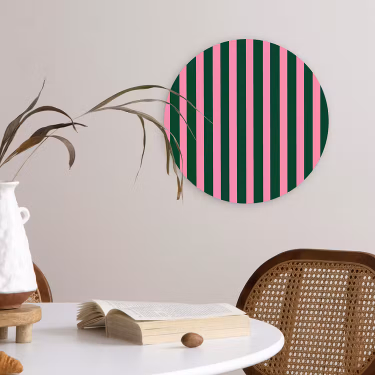 Verticale strepen - Groen - Roze Wandcirkel kunststof plaat 5mm dik klein 188 -sfeer4