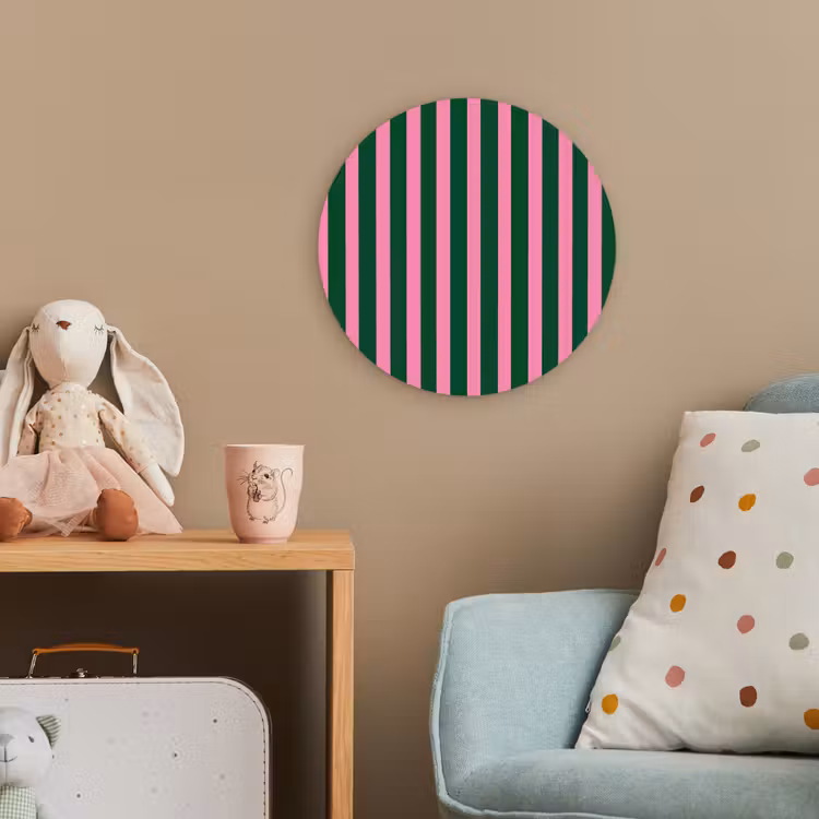Verticale strepen - Groen - Roze Wandcirkel kunststof plaat 5mm dik klein 188 -tsfeer1_kind