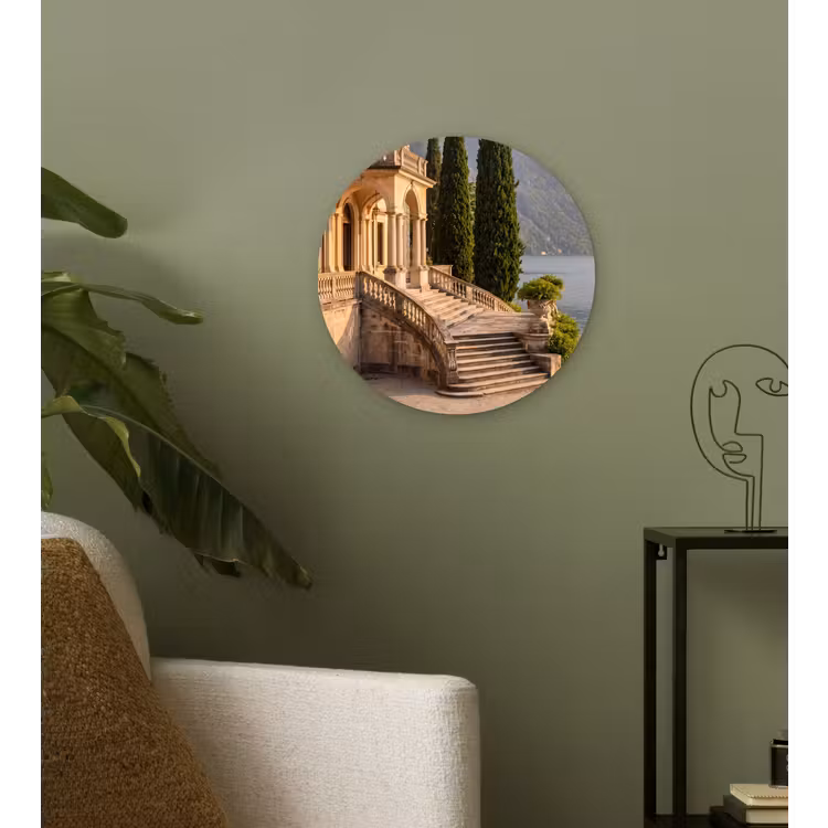 Forexbild Rund - Villa – Wasser – Treppen - Villa - water -trappen Wandcirkel kunststof plaat 5mm dik klein