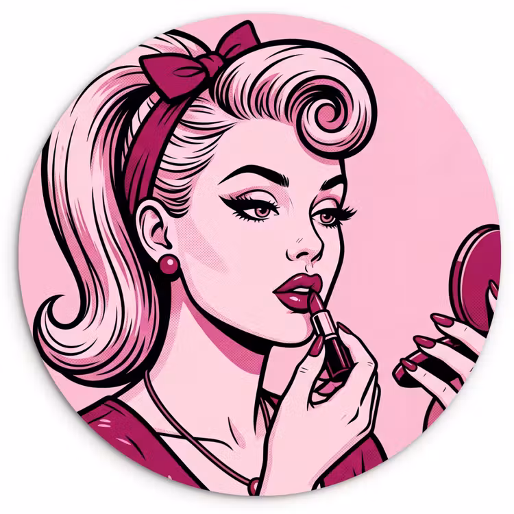 Vintage - Vrouw - Roze Wandcirkel kunststof plaat 5mm dik klein -3d