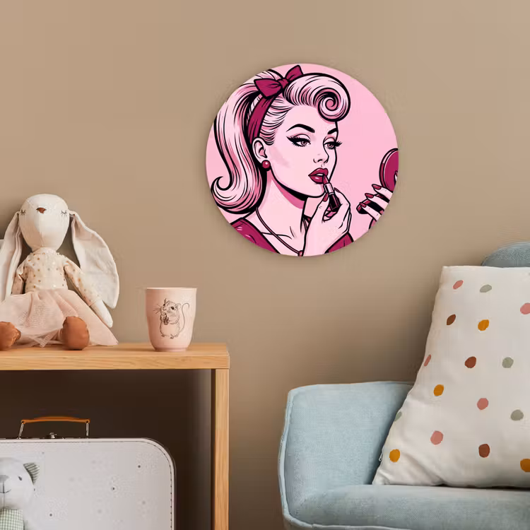 Vintage - Vrouw - Roze Wandcirkel kunststof plaat 5mm dik klein -tsfeer1_kind