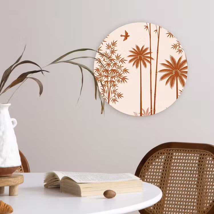 Vogel - Boom - Tropisch - Minimalistisch - Bruin Wandcirkel kunststof plaat 5mm dik klein -sfeer4