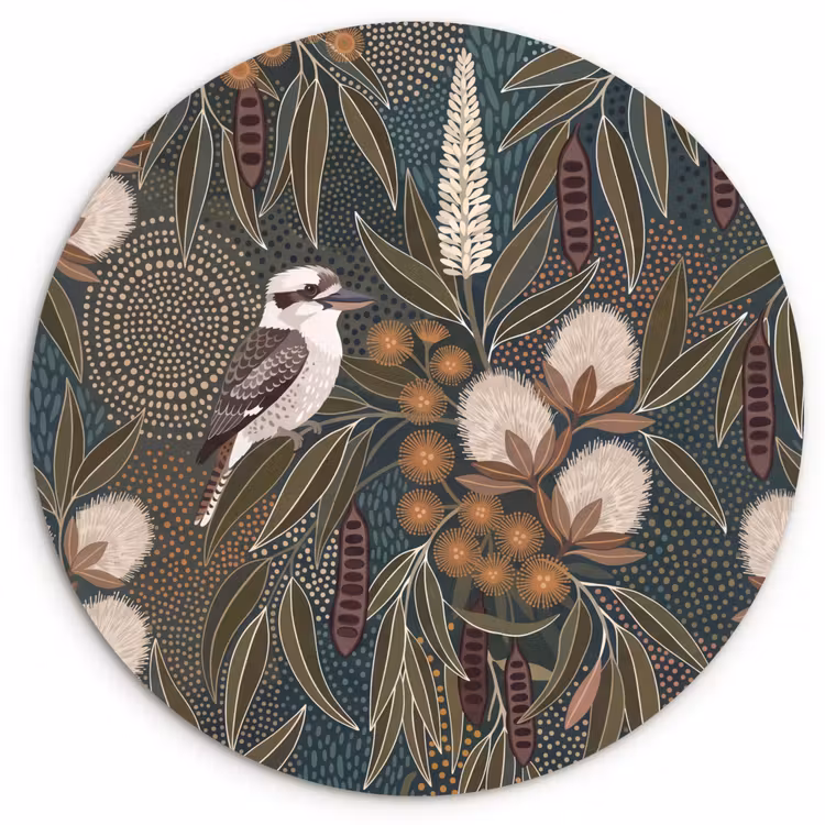 Vogel - Bladeren - Natuur - Illustratie - Groen Wandcirkel kunststof plaat 5mm dik klein -3d