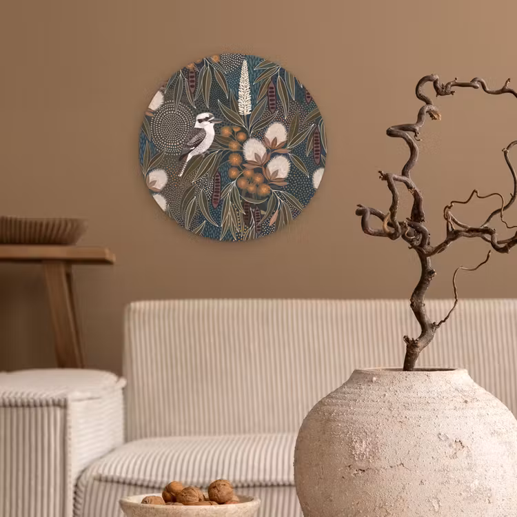 Vogel - Bladeren - Natuur - Illustratie - Groen Wandcirkel kunststof plaat 5mm dik klein -sfeer1