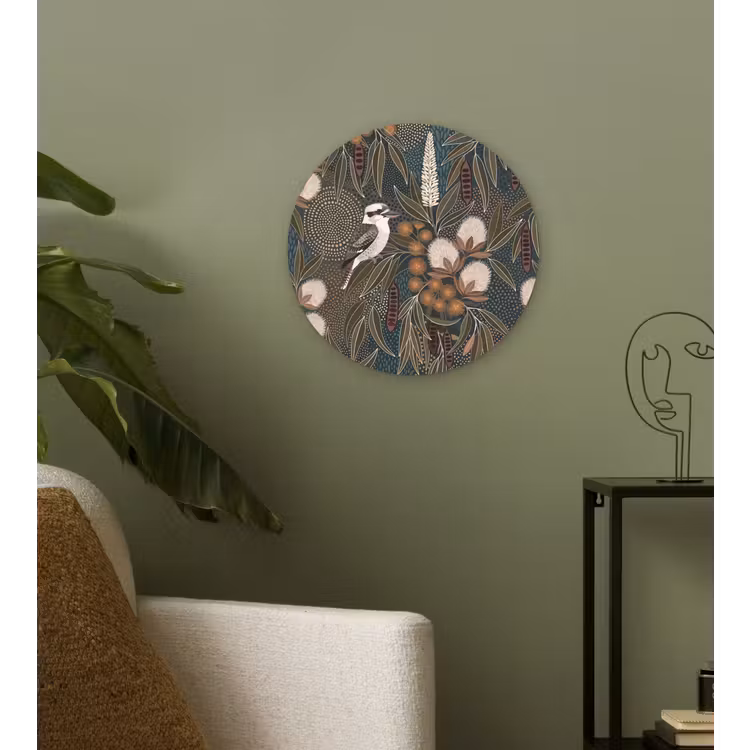 Vogel - Bladeren - Natuur - Illustratie - Groen Wandcirkel kunststof plaat 5mm dik klein -sfeer3