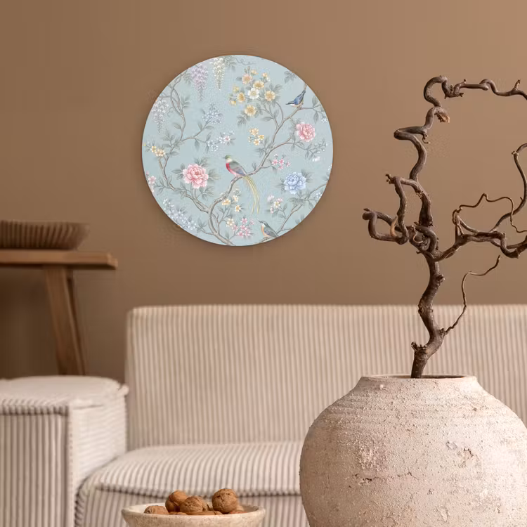 Vogel - Bloemen - Kleurrijk Wandcirkel kunststof plaat 5mm dik klein -sfeer1