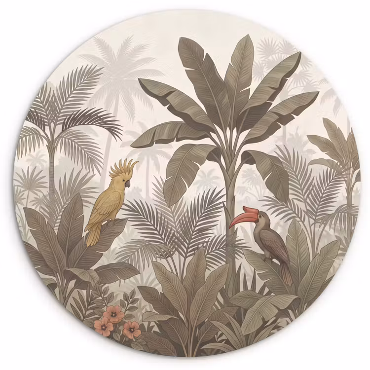Vogel - Jungle - Tropisch - Illustratie - Groen Wandcirkel kunststof plaat 5mm dik klein -3d
