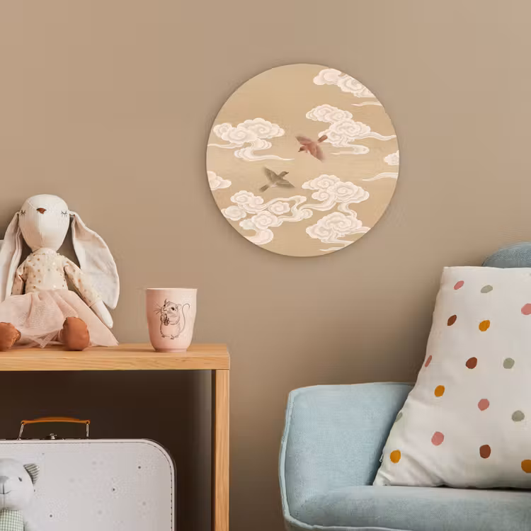 Vogels - Vliegen - Beige Wandcirkel kunststof plaat 5mm dik klein -tsfeer1_kind