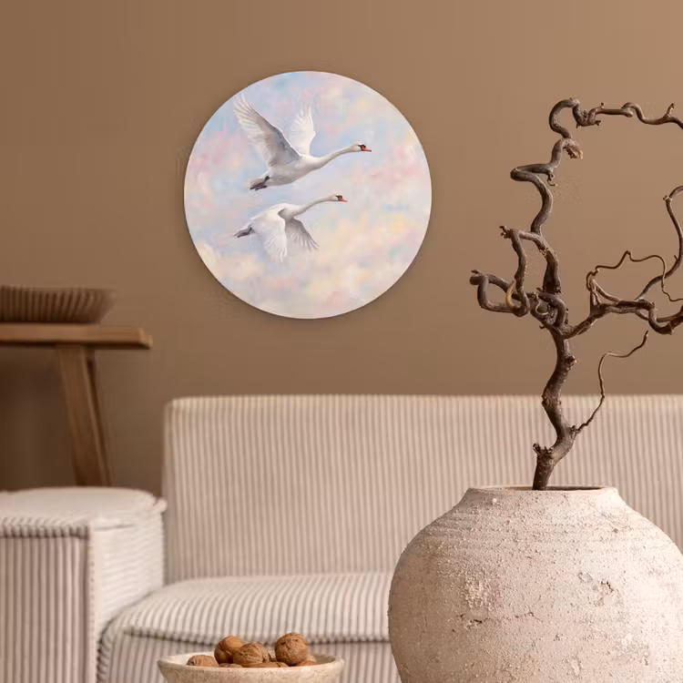 Vogel - Vliegend - Lucht - Modern - Pastel Wandcirkel kunststof plaat 5mm dik klein -sfeer1