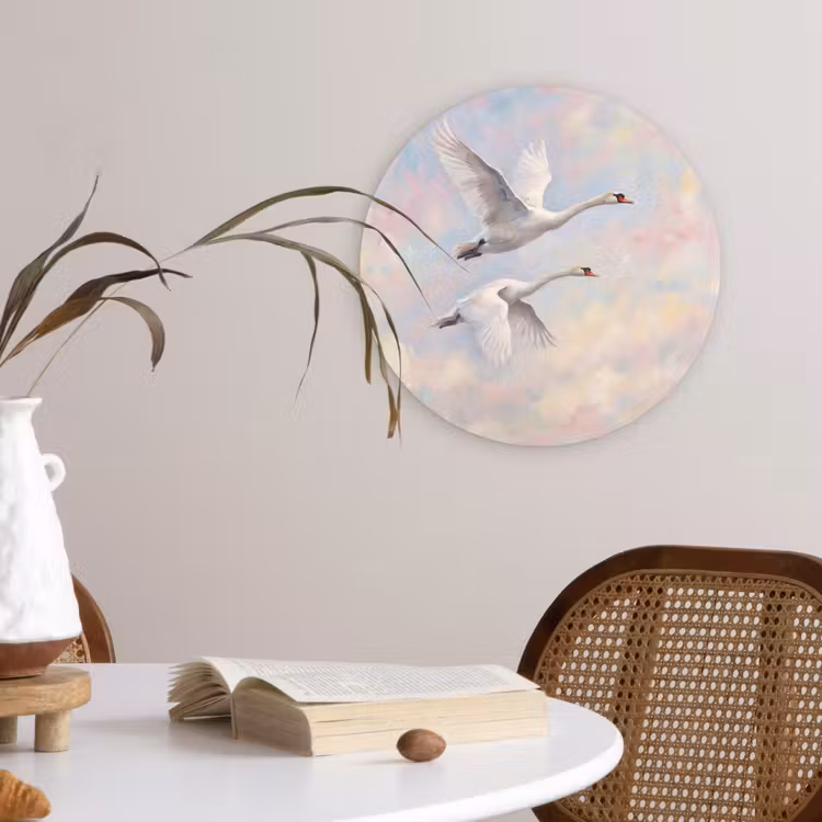 Vogel - Vliegend - Lucht - Modern - Pastel Wandcirkel kunststof plaat 5mm dik klein -sfeer4