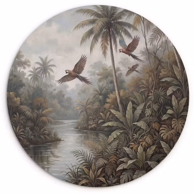 Vogel - Vliegend - Tropisch - Landschap - Klassiek Wandcirkel kunststof plaat 5mm dik klein -3d
