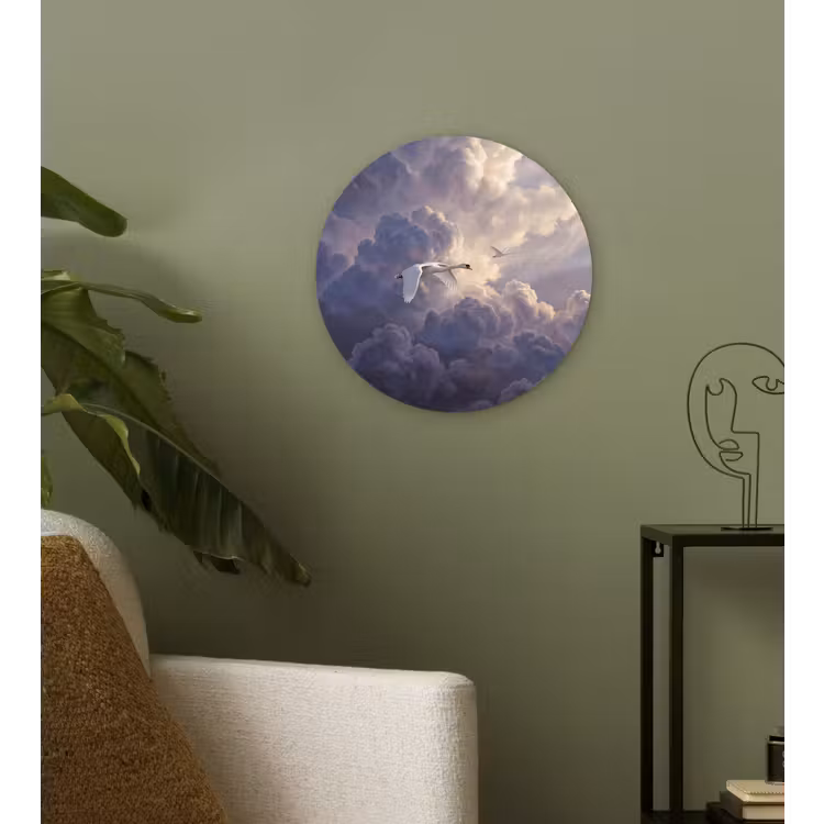 Vogel - Vliegend - Natuur - Wit - Wolken Wandcirkel kunststof plaat 5mm dik klein -sfeer3