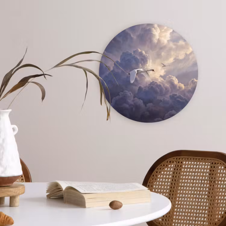 Vogel - Vliegend - Natuur - Wit - Wolken Wandcirkel kunststof plaat 5mm dik klein -sfeer4