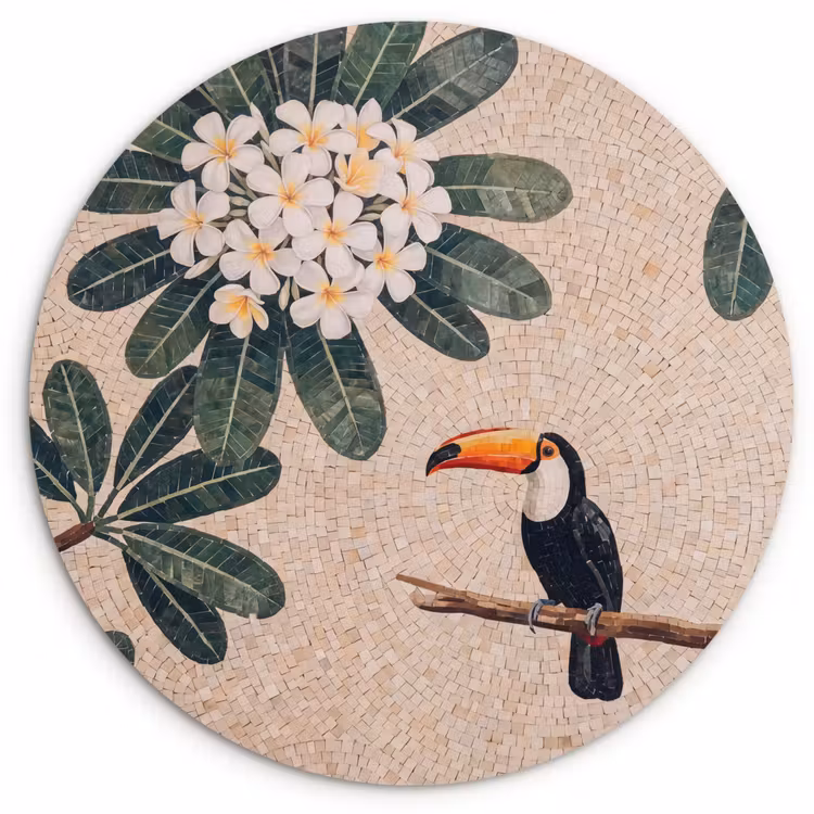 Vogel - Mozaïek - Tropisch - Natuur - Kleurrijk Wandcirkel kunststof plaat 5mm dik klein -3d