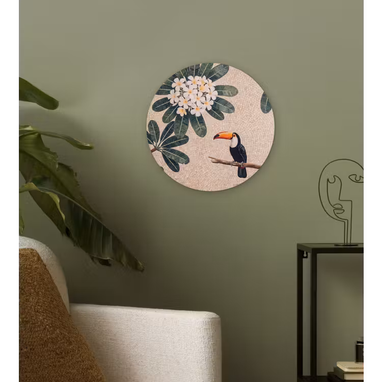 Vogel - Mozaïek - Tropisch - Natuur - Kleurrijk Wandcirkel kunststof plaat 5mm dik klein -sfeer3