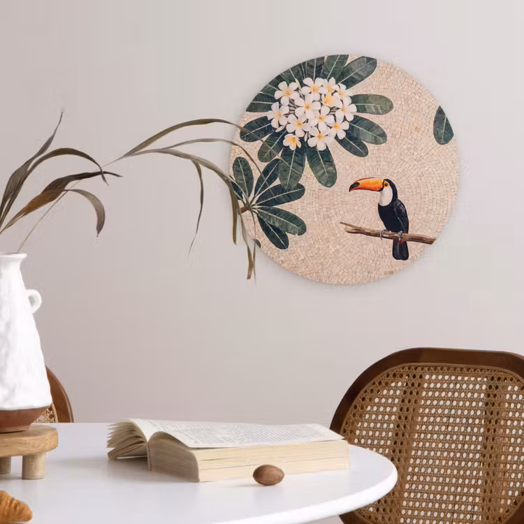 Vogel - Mozaïek - Tropisch - Natuur - Kleurrijk Wandcirkel kunststof plaat 5mm dik klein -sfeer4