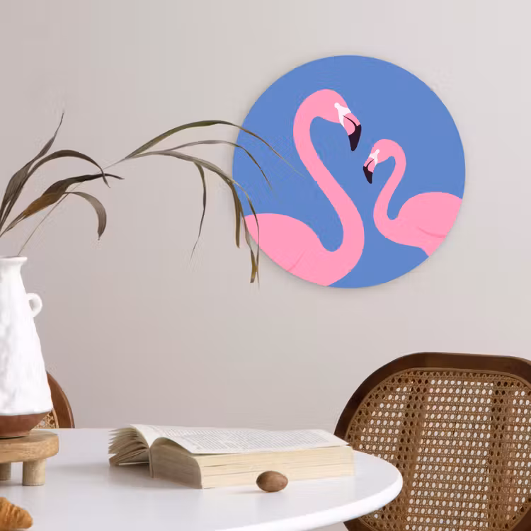 Vogel - Paar - Dieren - Modern - Roze Wandcirkel kunststof plaat 5mm dik klein -sfeer4